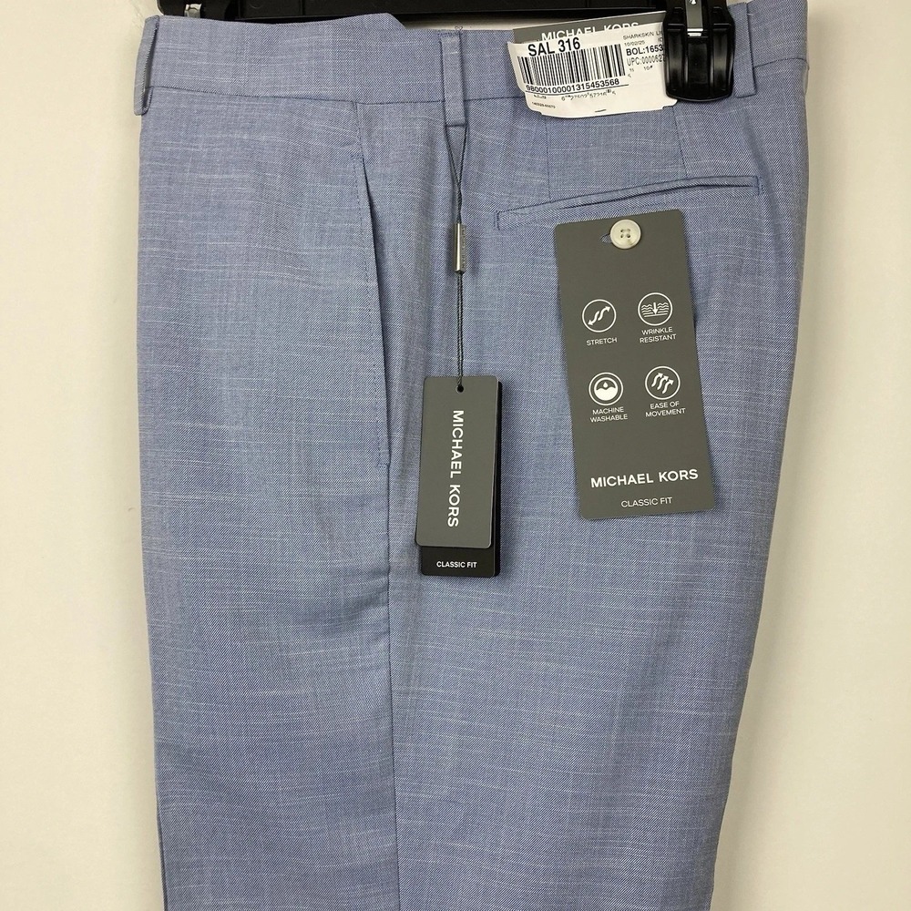 Michael Kors Men's Dress Pants Blue Sharkskin Classic-Fit Stretch Size 34Wx34L